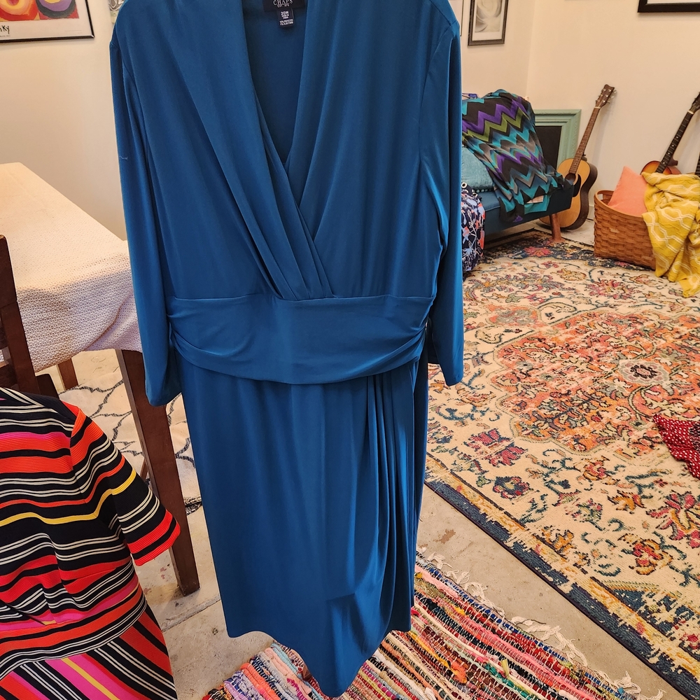 Chaps Teal V-Neck Dress